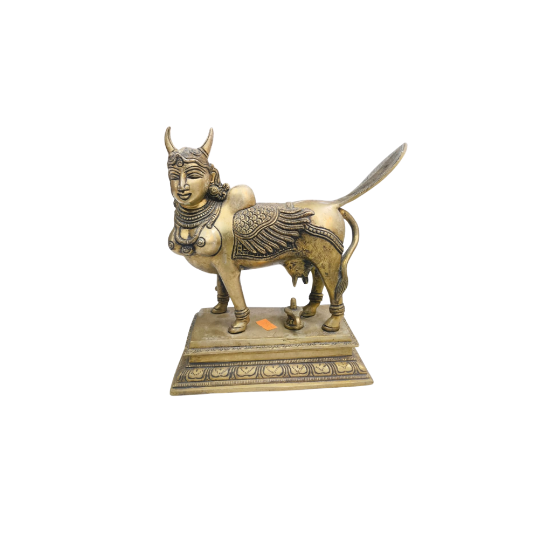 Brass Kamadhenu Statue (mythological cow with a woman's head and wings)