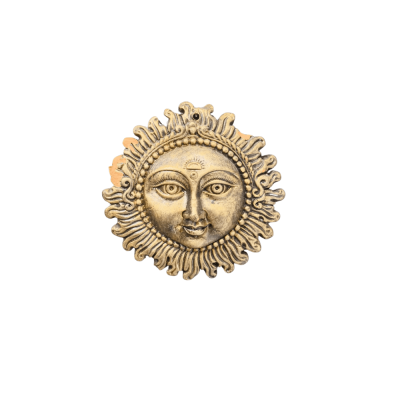 Golden metallic sun face (Surya) wall hanging Statue with intricate rays