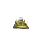 Miniature crystal glass Taj Mahal Statue with golden minarets and a green base
