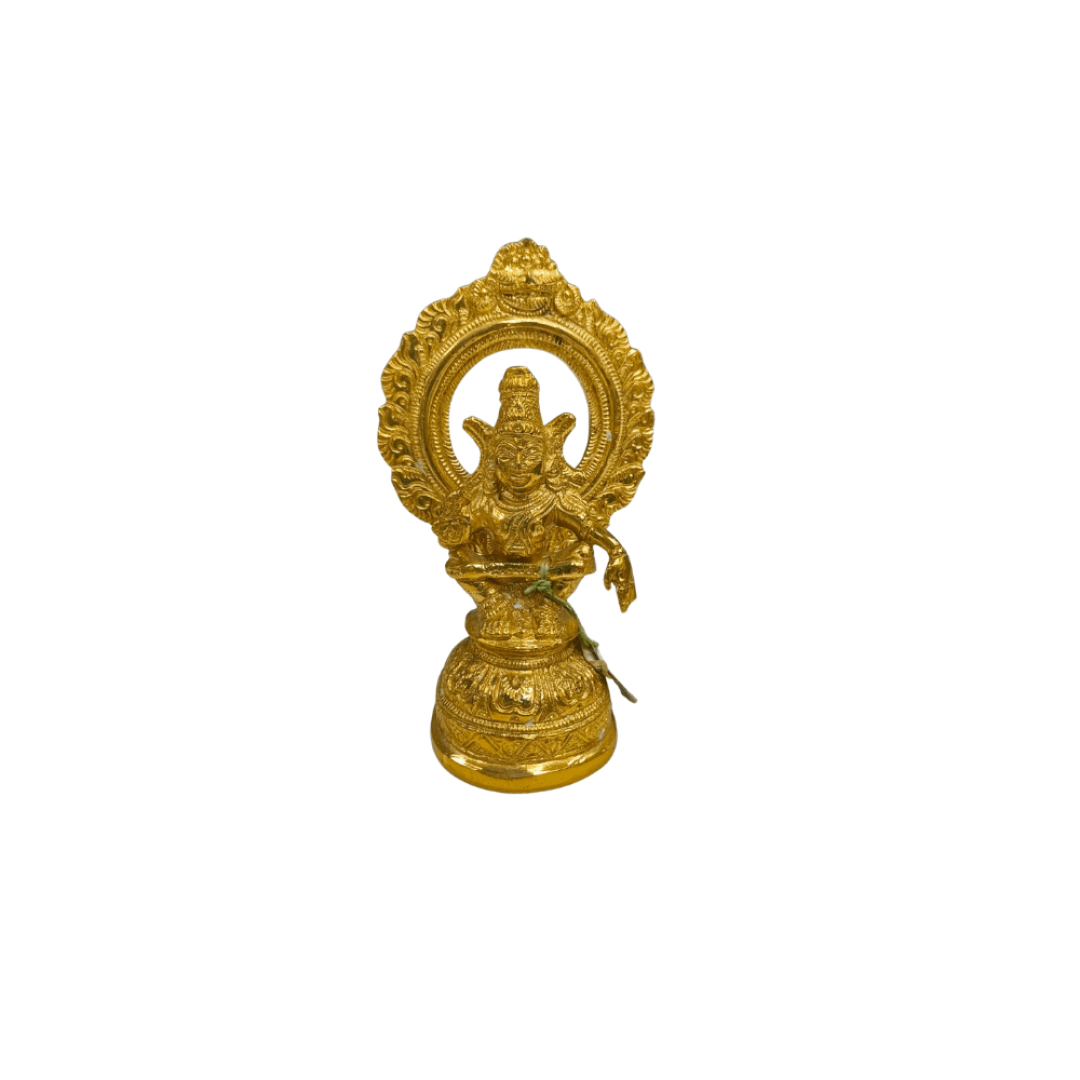 Small golden brass Hindu deity Statue with a circular arch behind