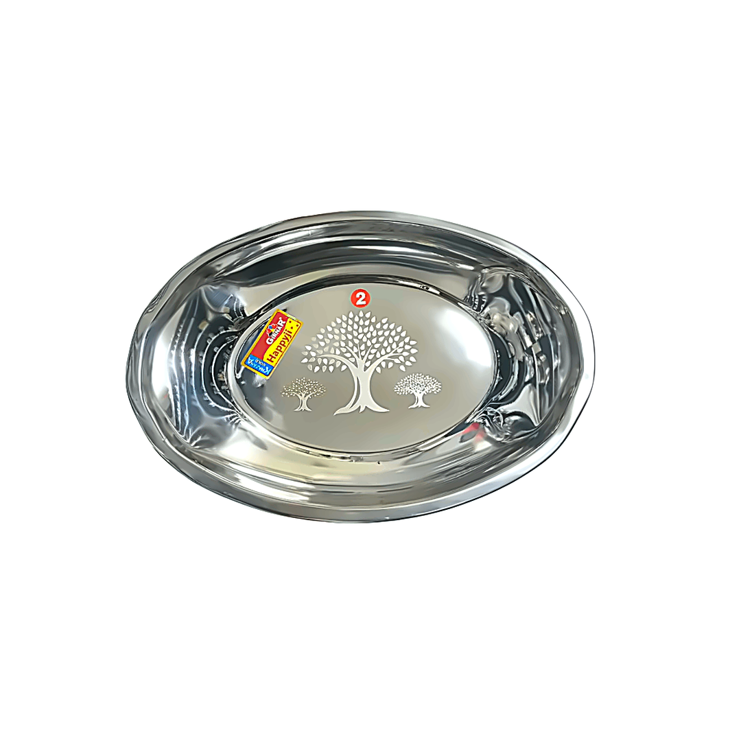 Plat ovale en inox motif arbre - Petite taille
