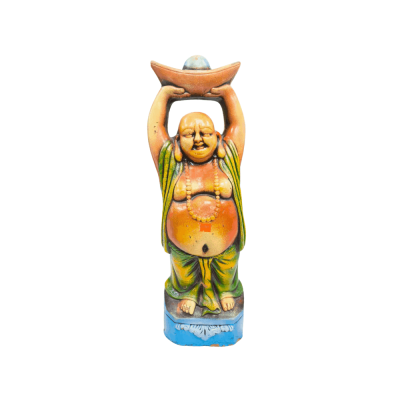Standing Laughing Buddha Statue holding a gold ingot above his head