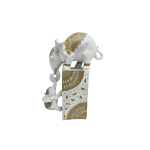 White and gold Statue of an adult elephant lifting a baby elephant
